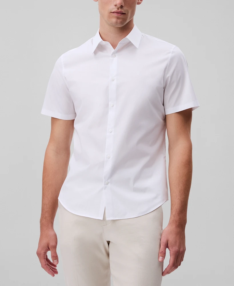 Calvin Klein Men's Slim Fit Short Sleeve Solid Stretch Button-Front Shirt