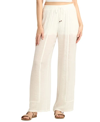 Bcx Juniors' Gauzy Textured-Trim Wide-Leg Pants