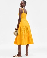 On 34th Womens Cotton Smocked Sleeveless Midi Dress Crochet Bag Layered Pendant Necklace Stretch Bracelet Exclusively At Macys