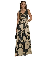 Donna Karan New York Women's Printed Sleeveless Tie-Waist Gown