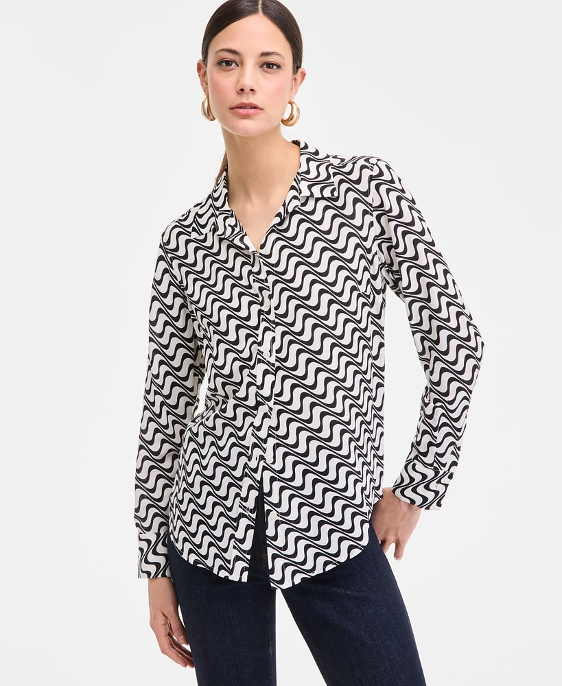 I.n.c. International Concepts Women's Printed Long-Sleeve Button-Down Shirt