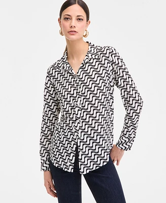 I.n.c. International Concepts Women's Printed Long-Sleeve Button-Down Shirt