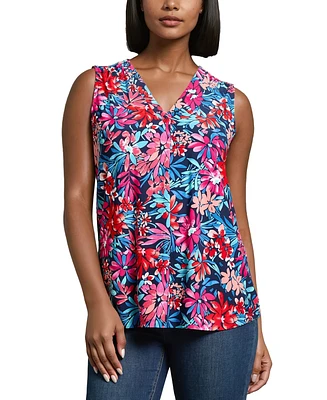 Jones New York Women's Garden Print Sleeveless V-Neck Top