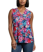 Jones New York Women's Garden Print Sleeveless V-Neck Top
