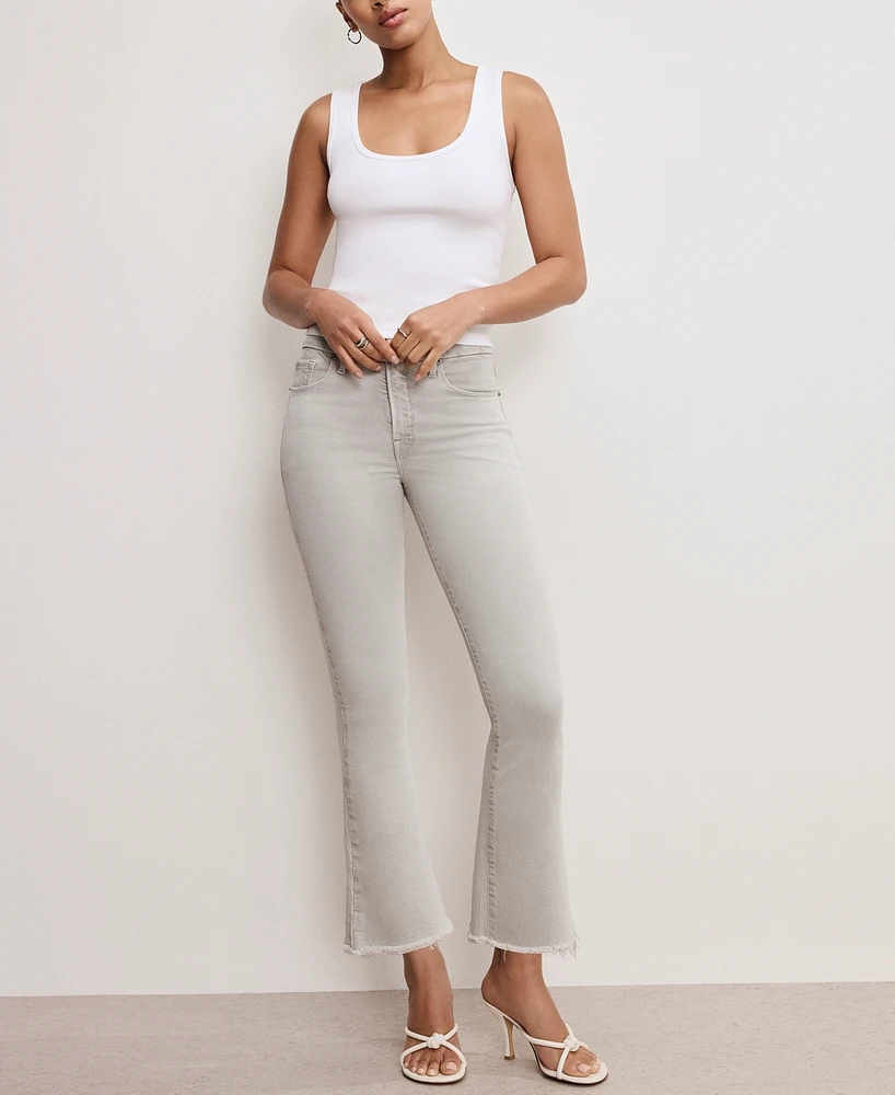 Good American Women's Soft Tech Legs Cropped Mini Bootcut Jeans