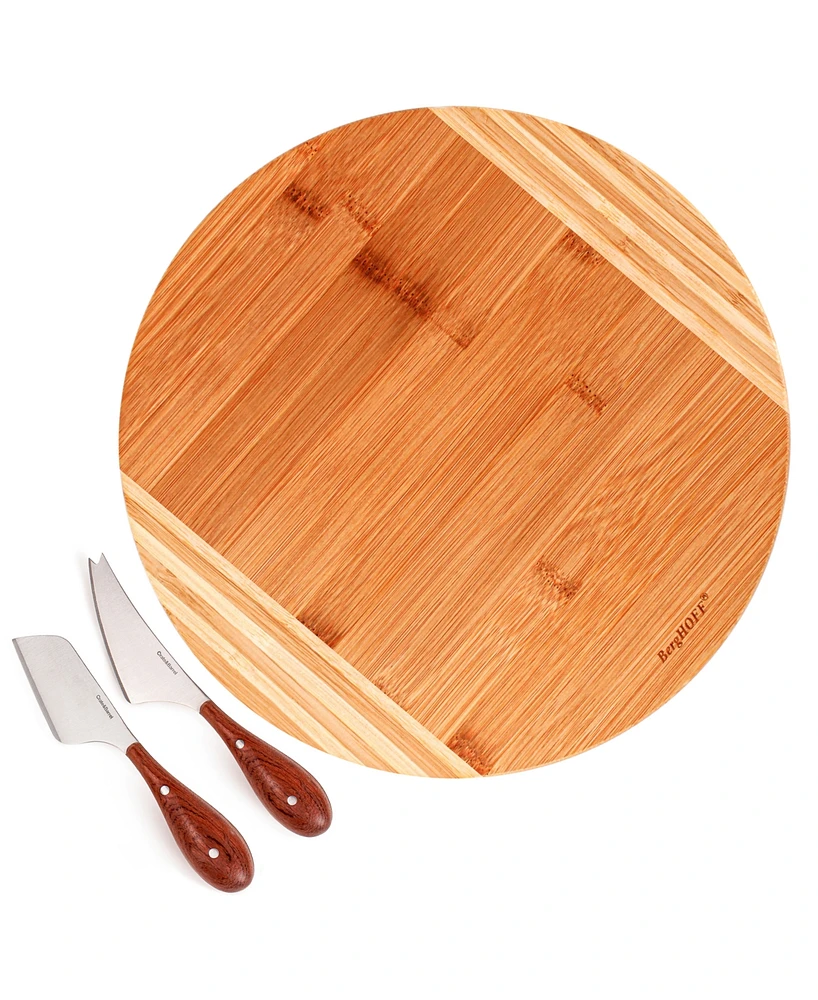 BergHOFF Aaron Probyn 3-Piece Cheese Knives and Round Bamboo Cutting Board Set