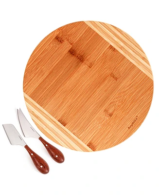 BergHOFF Aaron Probyn 3-Piece Cheese Knives and Round Bamboo Cutting Board Set