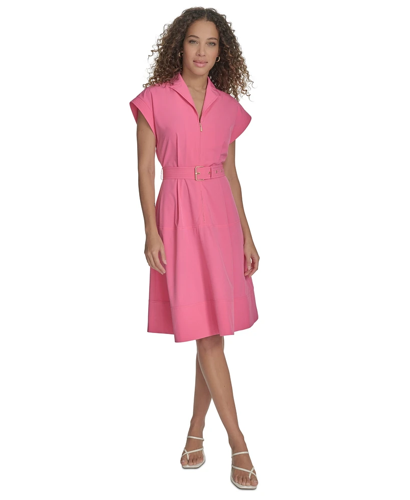 Calvin Klein Women's Belted Cap-Sleeve Commuter Dress