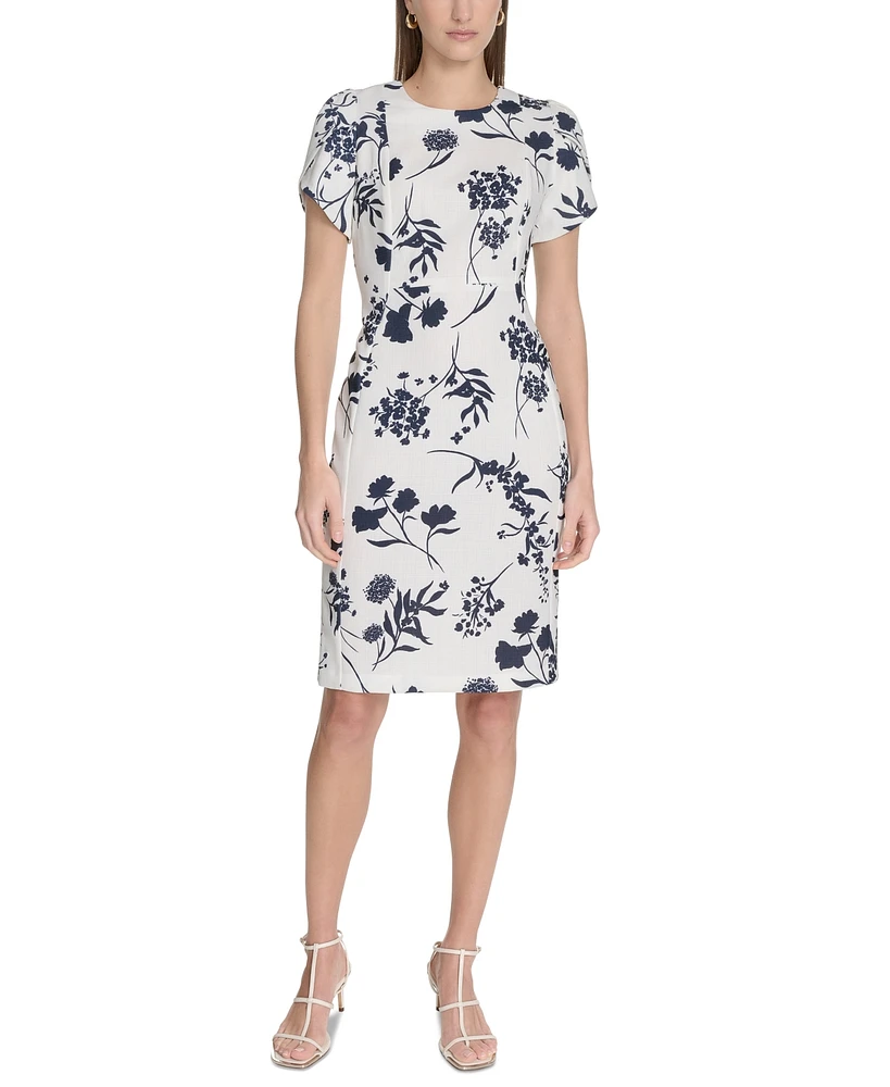 Calvin Klein Women's Floral-Print Tulip-Sleeve Sheath Dress