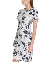 Calvin Klein Women's Floral-Print Tulip-Sleeve Sheath Dress