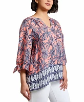 Jones New York Women's Mixed-Print Split-Neck Top