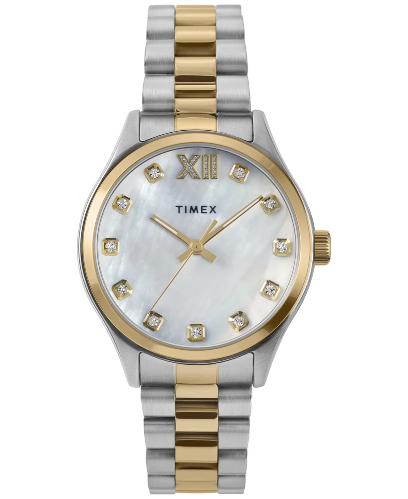 Timex Women's Analog Two-Tone Stainless Steel Watch, 34mm