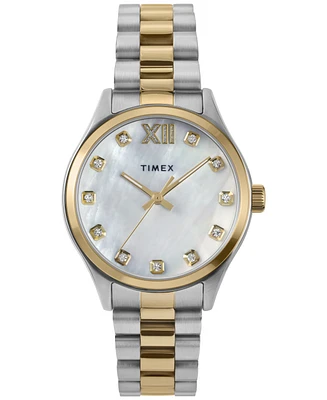 Timex Women's Analog Two-Tone Stainless Steel Watch, 34mm
