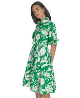 Calvin Klein Women's Cotton Floral-Print Belted Shirtdress