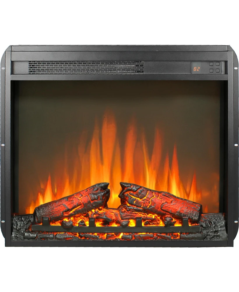 23 inch electric fireplace insert, ultra thin heater with log set & realistic flame, remote control with timer, overheating protection