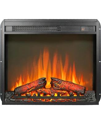 23 inch electric fireplace insert, ultra thin heater with log set & realistic flame, remote control with timer, overheating protection