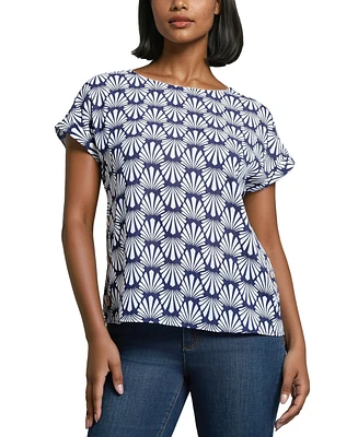 Jones New York Women's Shell-Print Button-Side Top