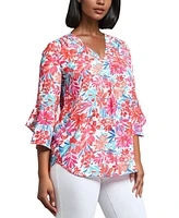 Jones New York Women's Floral-Print V-Neck Flutter-Sleeve Blouse