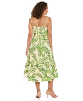 London Times Petite Leaf-Print Tiered Smocked Dress