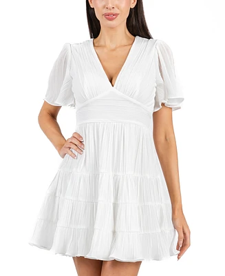 B Darlin Juniors' Bodre Ruffle-Sleeve Tiered Mini Dress