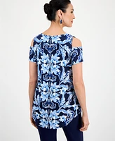 Jm Collection Women's Printed Cold-Shoulder Top, Exclusively at Macy's