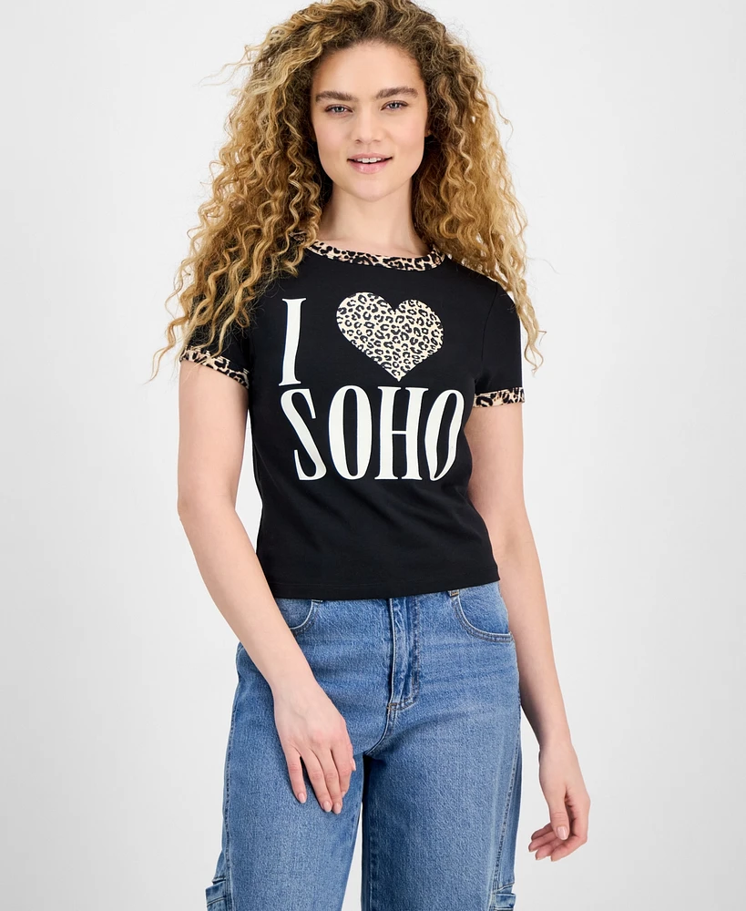 Rebellious One Juniors' Animal-Print Contrast-Trim Top