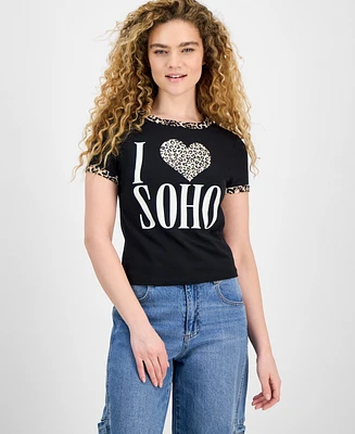Rebellious One Juniors' Animal-Print Contrast-Trim Top