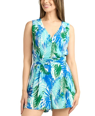 Bcx Juniors' Printed Smocked-Back Sleeveless Jumpsuit