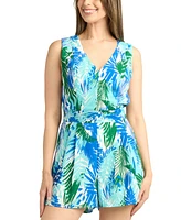 Bcx Juniors' Printed Smocked-Back Sleeveless Jumpsuit