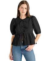 Steve Madden Women's Paula Eyelet Tie-Front Cotton Top