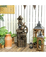Outsunny 2-in-1 Outdoor Water Fountain with Birdhouse, Outdoor Waterfall