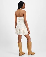 Planet Heart Juniors' Floral-Print Smocked Mini Halter Dress