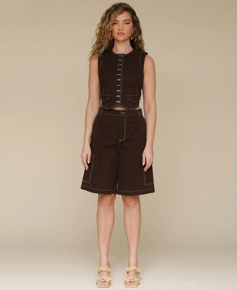 Avec Les Filles Women's Long Cargo Shorts