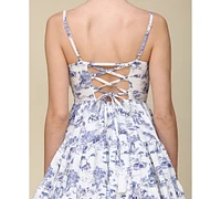 Avec Les Filles Women's Toile-Print Linen-Blend Tiered Fit & Flare Dress