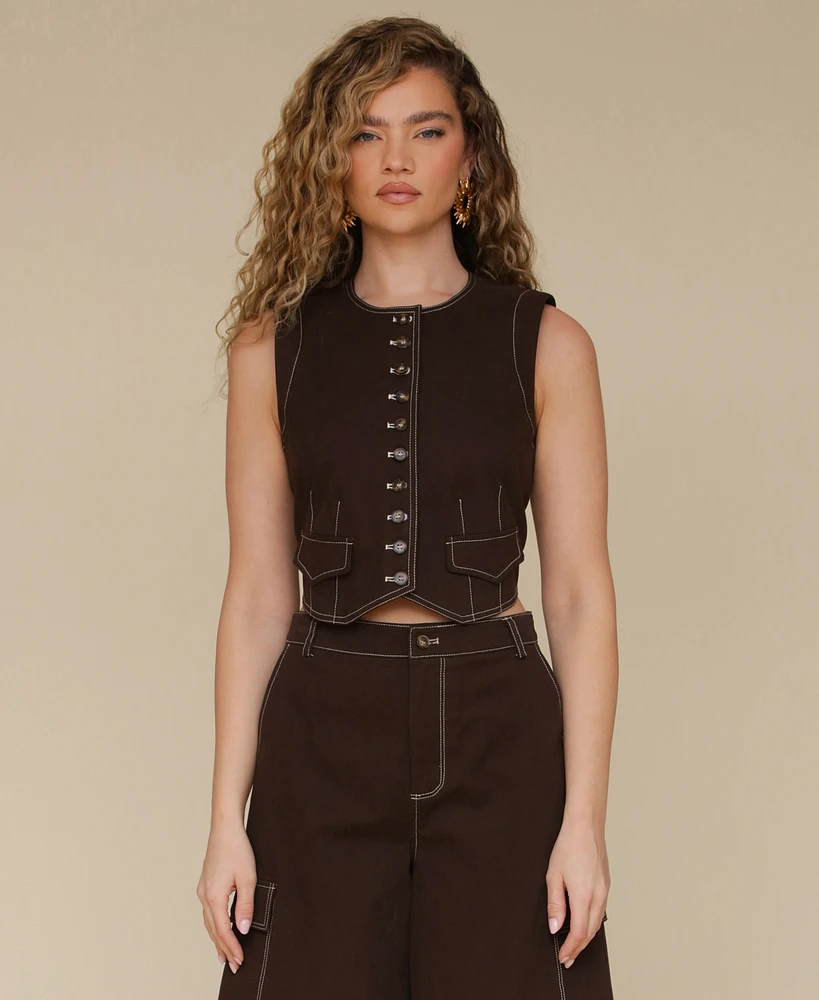 Avec Les Filles Women's Crewneck Cropped Vest