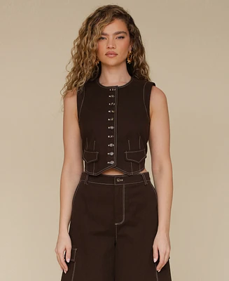 Avec Les Filles Women's Crewneck Cropped Vest