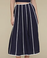 Avec Les Filles Women's Contrast-Trim Linen-Blend Midi Skirt