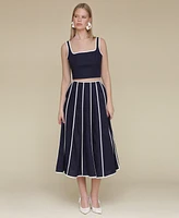Avec Les Filles Women's Contrast-Trim Linen-Blend Crop Top