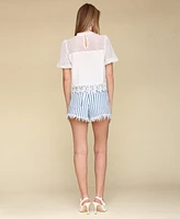 Avec Les Filles Women's Lace Puff-Sleeve Top