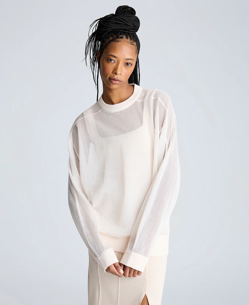 Kenneth Cole Women's Sheer Oversized Crewneck Pullover