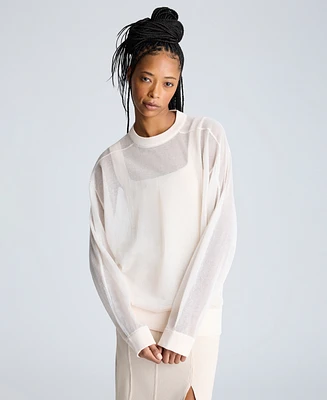 Kenneth Cole Women's Sheer Oversized Crewneck Pullover