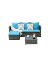 2-Piece Wicker Patio Set, L-Shaped, Ottoman, Lounger Table