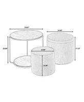 Multi-Functional Ottoman with Drum Stool and Storage (Beige)