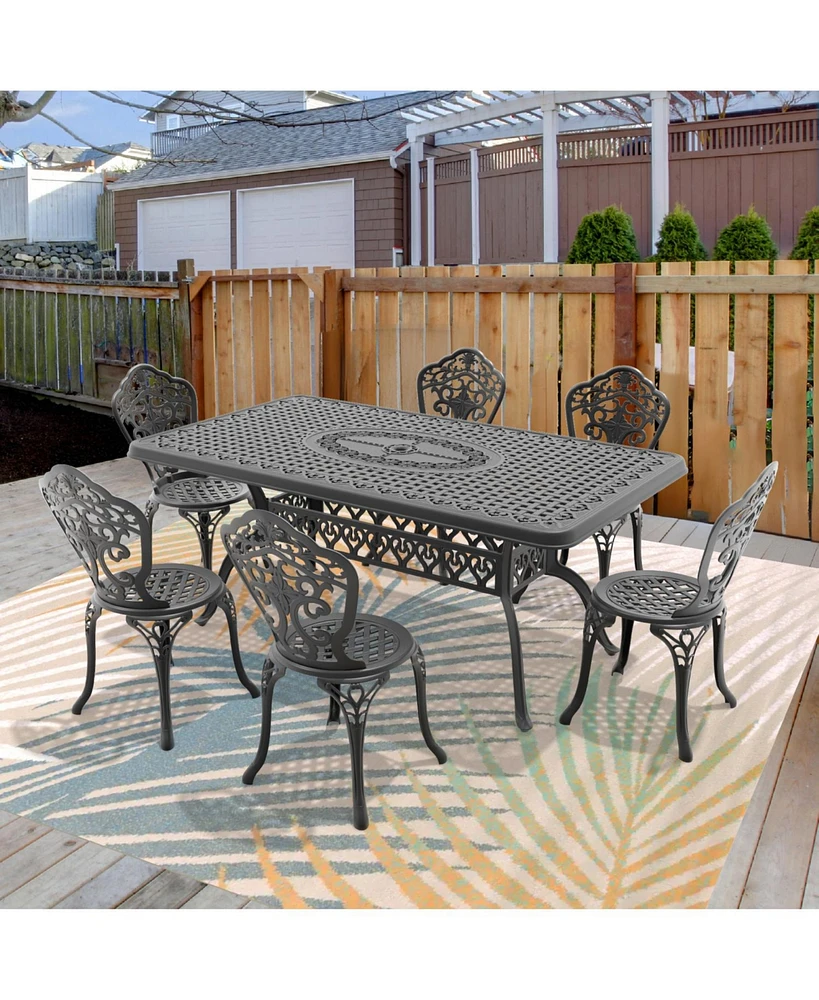 7-Piece Set Of All-Weather Cast Aluminum Dining Furniture Set With Black Frame