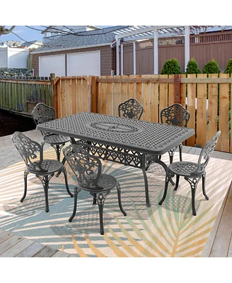 7-Piece Set Of All-Weather Cast Aluminum Dining Furniture Set With Black Frame