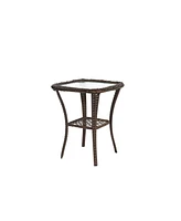 3-Piece Swivel Rocker Patio Set, Cushioned Chairs, Glass Table, Grey