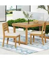 Outdoor Armless Dining Chair with Cushions(Set of 2),Natural and Beige