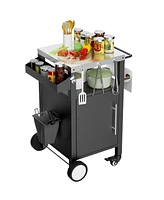 Black Outdoor Grill Cart, Rolling Bbq Table with Storage & Hooks
