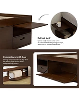Storage Platform Bed Frame with Multiple Drawers and Shelves No Box Spring Needed,Queen Size,Walnut