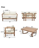 Acacia patio set, table, cushioned seating, Brown/beige